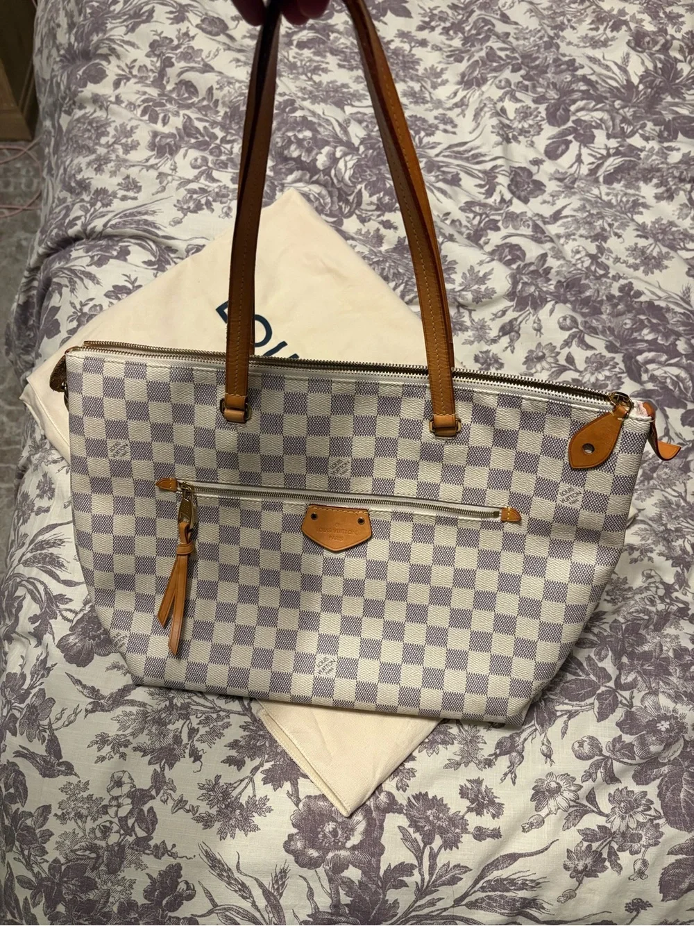 Louis Vuitton Damier Azur Iena MM Canvas Tote with rose ballerina pink interior